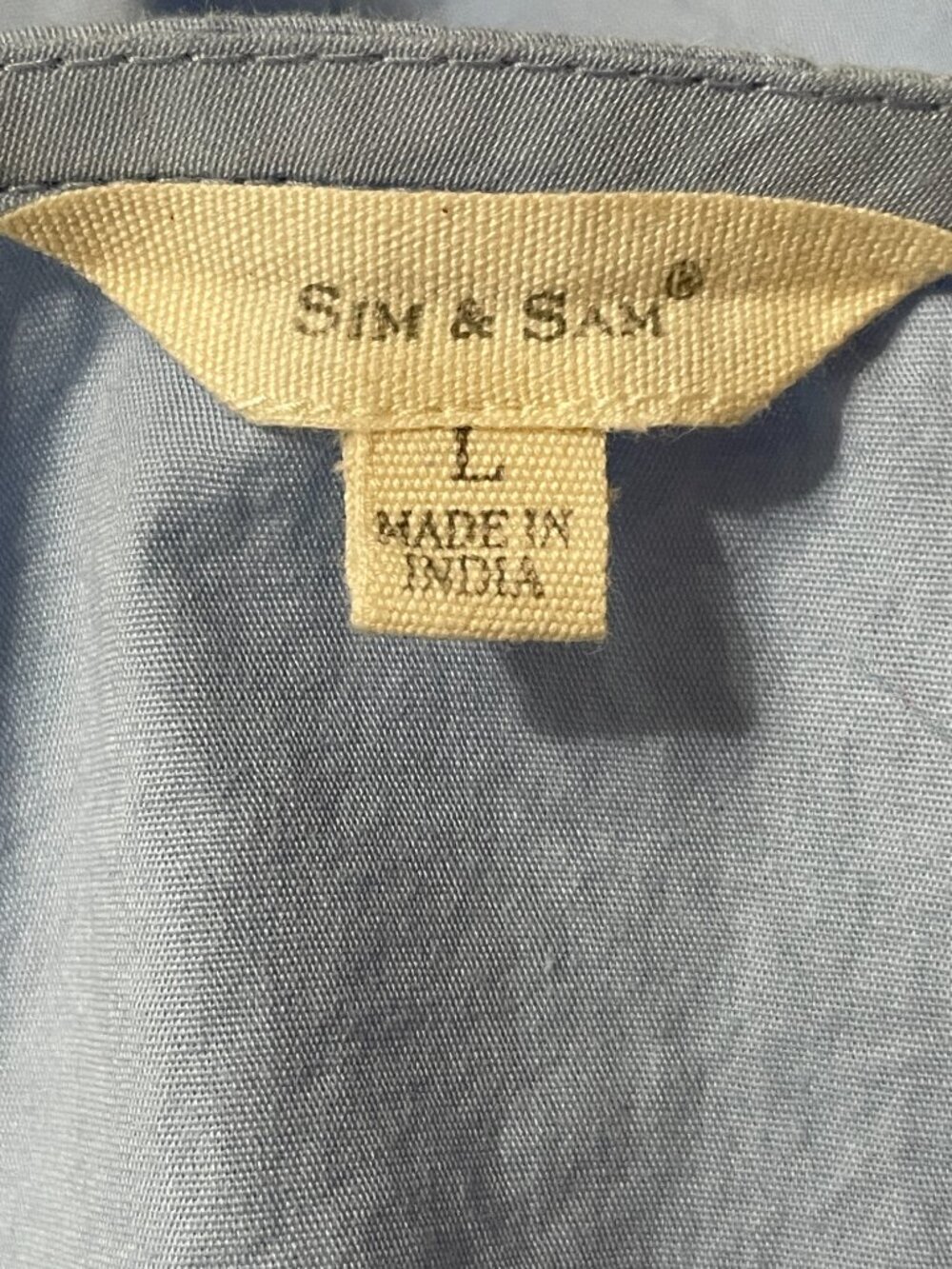 Sim & Sam Light Blue Dress, 100% Cotton, Puff Sleeves, Top Ties into Bowes Sz L - Picture 4 of 11